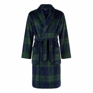 Club Room mens  Navy / Hunter Green Plaid Belted Plush Pajama‎ Robe L / XL
